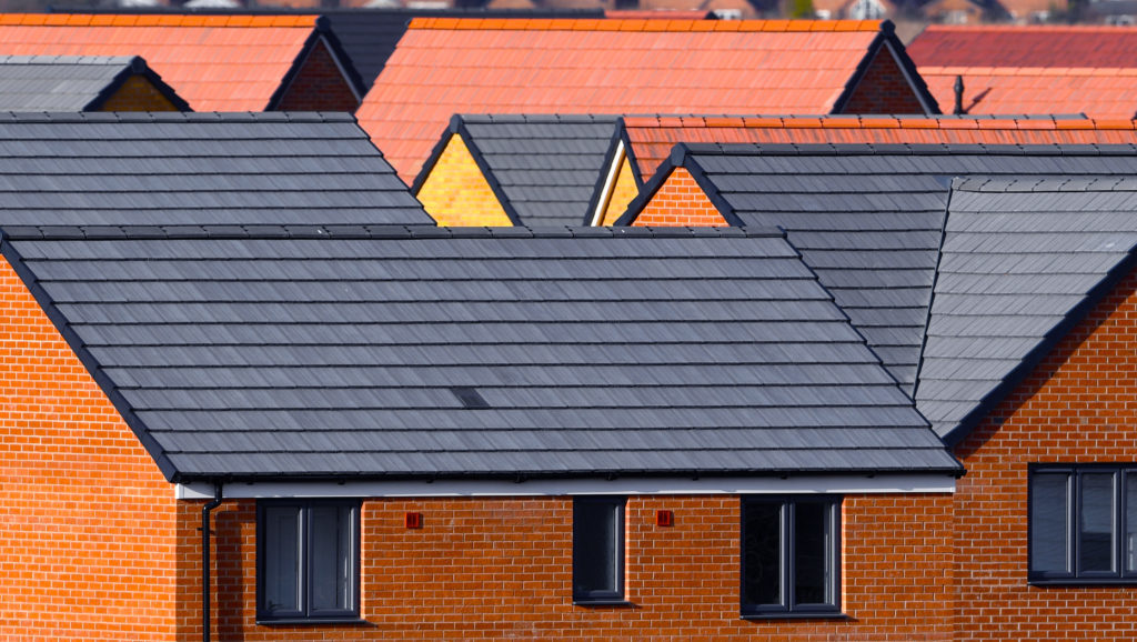 Newly constructed houses on a housing development near Kempston in Bedfordshire.