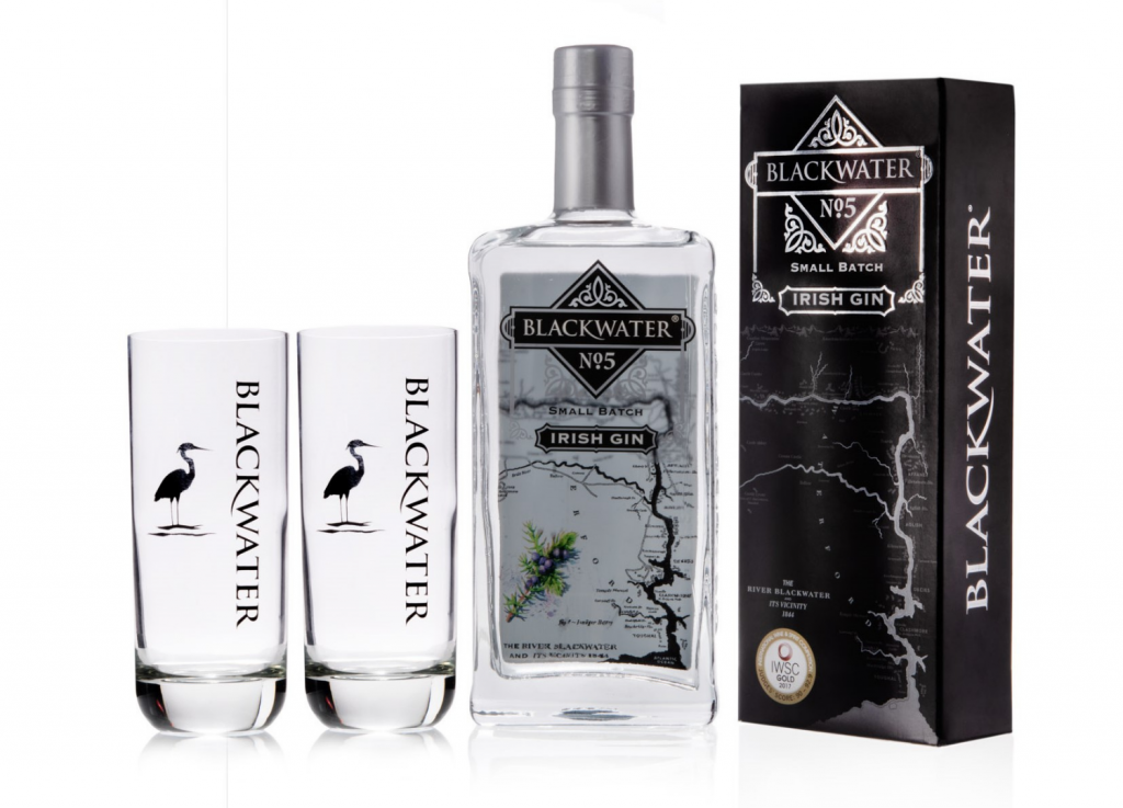 Blackwater No. 5 Gin and 2 glasses from Blackwater Distillery