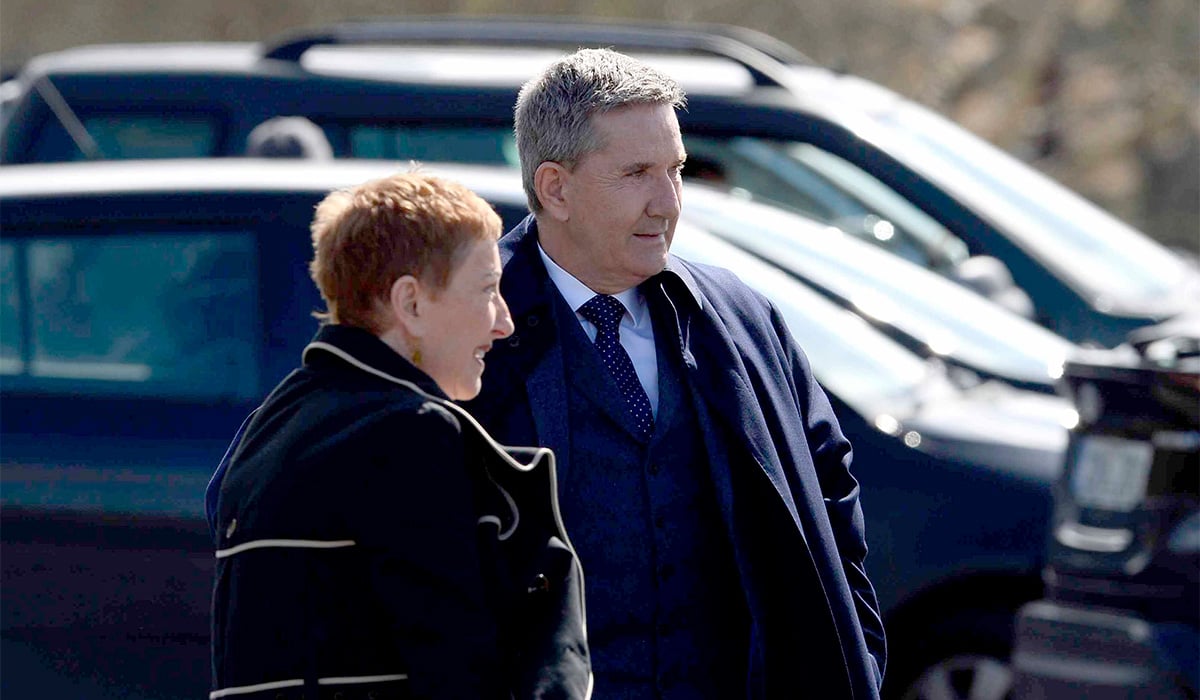 Irish singer Daniel O'Donnell and his wife Majella arrive at the funeral mass for Clannad singer Moya Brennan. Pic: Mark Marlow/PA Wire