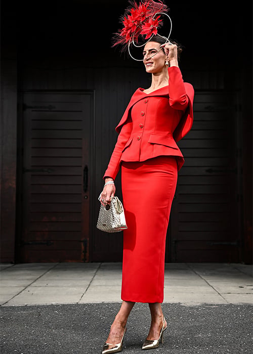 Racegoer Katie Young, from Kildare, poses for a portrait ahead of racing on day three of the Punchestown Festival at Punchestown Racecourse in Kildare. Pic: Seb Daly/Sportsfile