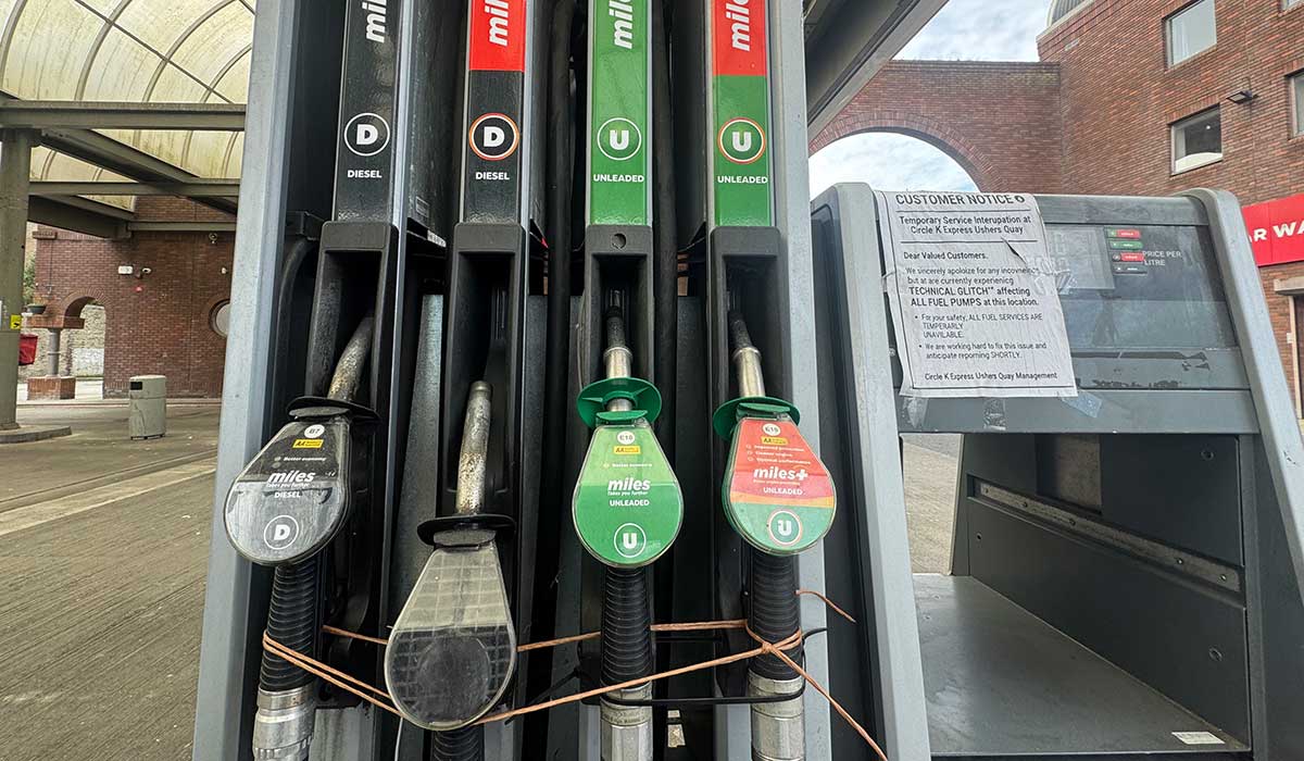 11/04/2026 Dublin, Ireland. Day Five of the fuel crisis. Petrol pumps at the Circle K station on Ushers Quay Dublin are not working due to techninal glitch. Today a meeting is to take place aimed at resolving the deadlock between the government and protesters amid nationwide blockades of cities, motorways, fuel depots and fuel refineries. Photo: Leah Farrell/© RollingNews.ie