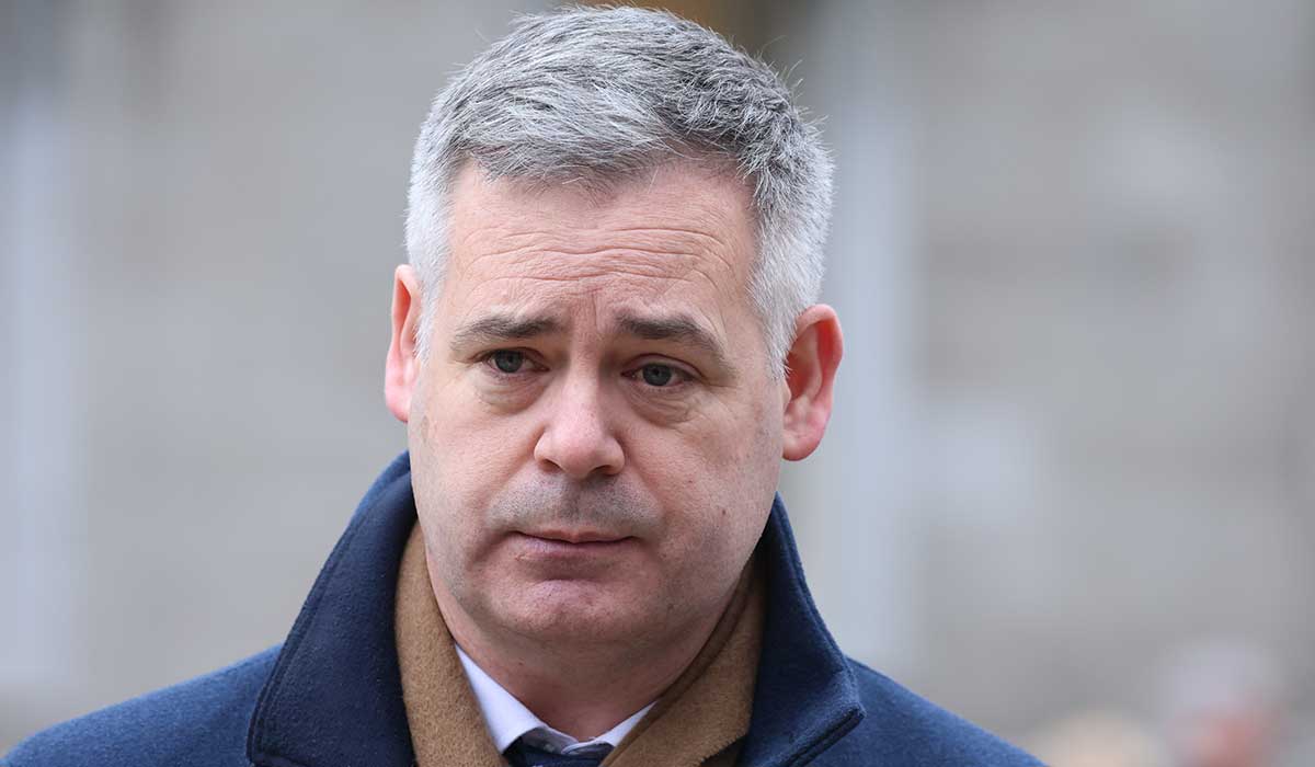 24/02/26 Pearse Doherty Td pictured speaking to media at Leinster house Dublin… Pic Stephen Collins/Collins Photos
