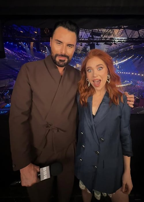 Angela Scanlon and Rylan Clark host Eurovision for the BBC. Pic: Angela Scanlon/Instagram