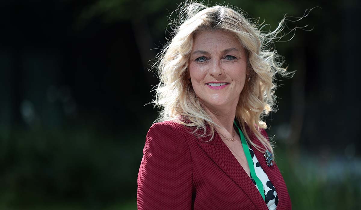 13/04/2024 Dublin Ireland. Cynthia N&iacute; Mhurch&uacute; at the 82&uacute; Fianna F&aacute;il Ard Fheis at the Dublin Royal Convention Centre, LE Pole Square, Ship Street, Great, Dublin. Photo: Leah Farrell/&copy; RollingNews.ie