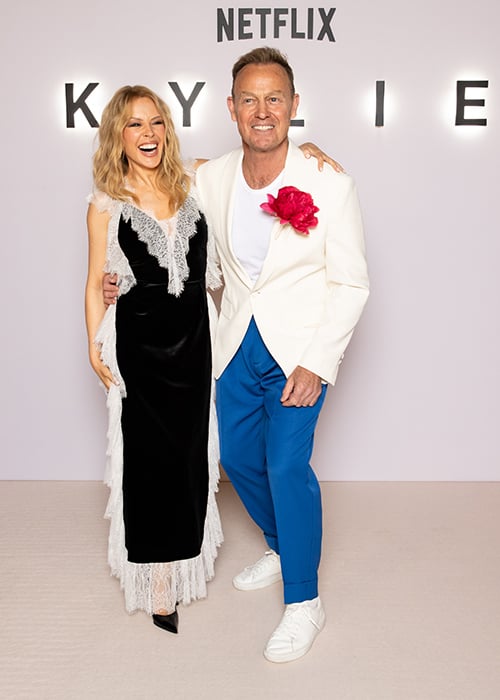 Kylie Minogue, Jason Donovan and Dannii Minogue attend the launch event for the Netflix documentary series 'Kylie'. Pic: Getty Images