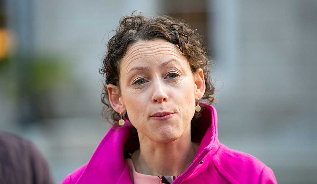 14/11/2023 Labour Senator Marie Sherlock during a Labour Party press briefing on the plinth of Leinster House, Dublin. Photo: Gareth Chaney/Collins