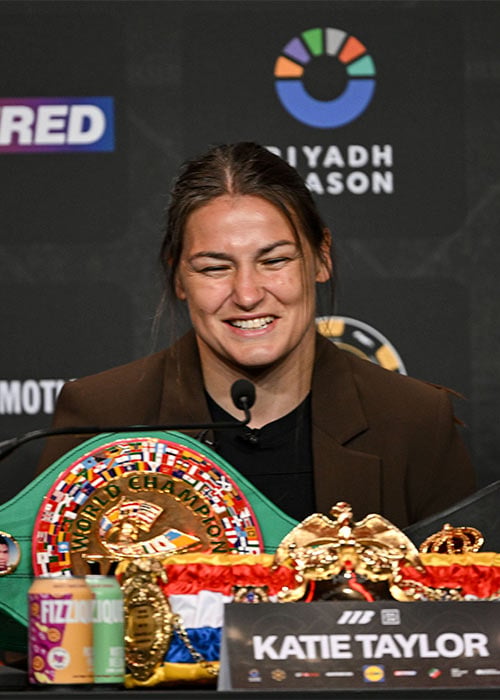 Katie Taylor during a media conference to announce her undisputed super-lightweight title bout against Flora Pili, which will take place at Croke Park in Dublin on 5 September. Pic: Ramsey Cardy/Sportsfile