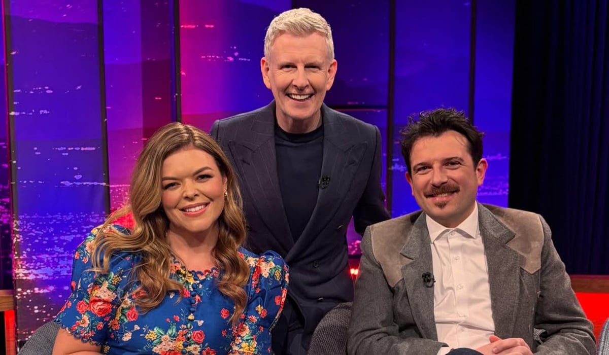 Doireann Garrihy and Kevin McGahern with host Patrick Kielty on the Late Late Show. Pic: RTÉ/Instagram