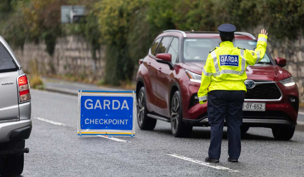 Garda Bank Holiday Weekend . Photo Shows : A Garda checkpoint, where they are reminding the public on the Bank Holiday Weekend, appealing to all those that will be taking to the roads this long weekend to slow down, take extra caution and to give your driving your full attention. Photo: Sam Boal/ Collins Photos