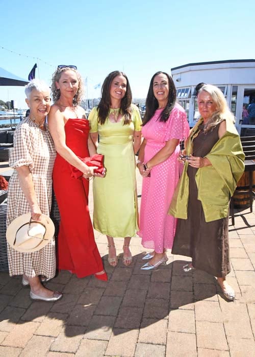 Lucy Connolly, Shirley Hanan, Cathy Duggan, Honor Lucey & Blathnaid O'Brien the Cork Week Ladies Day, RCYC, in aid of Crosshaven RNLI. Pic: Siobhán Russell