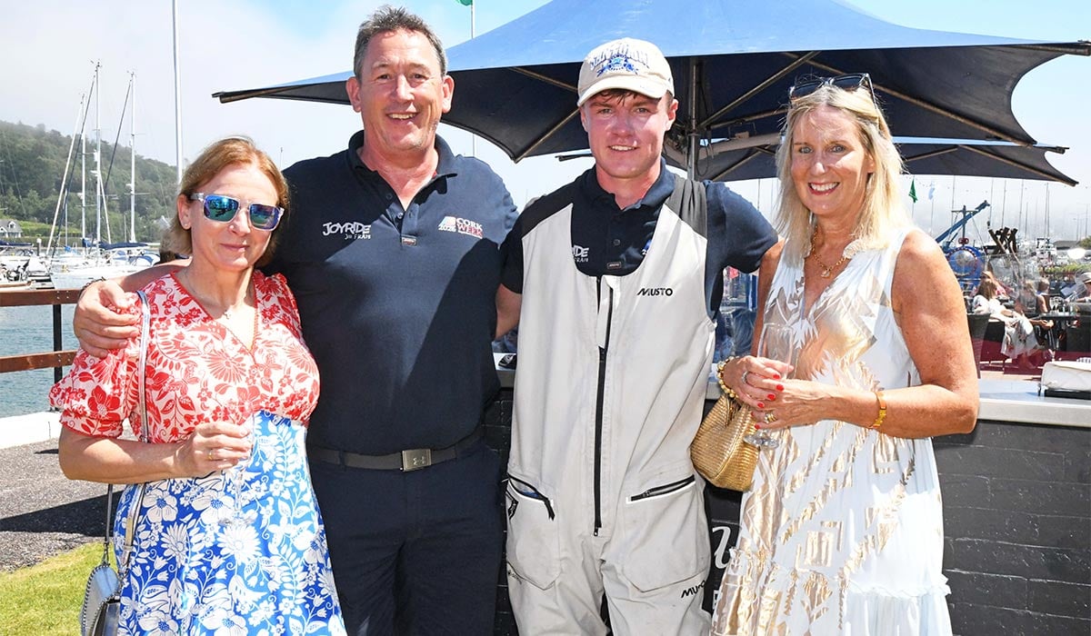 Tina McCarthy, Edwin Ryan, Andrew Kingston & Patricia Kingston at the Cork Week Ladies Day, RCYC, in aid of Crosshaven RNLI. Pic: Siobhán Russell