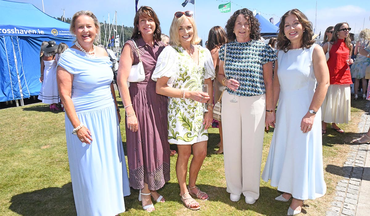 Mary Poulter, Patricia Lucas, Emma Neville, Colette O'Sullivan & Hilary Twomey at the Cork Week Ladies Day, RCYC, in aid of Crosshaven RNLI. Pic: Siobhán Russell