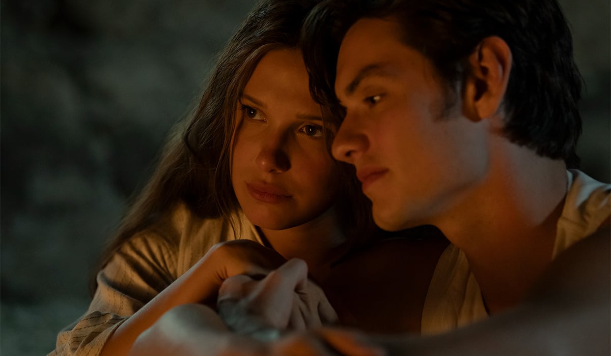 Millie Bobby Brown as Enola Holmes and Louis Partridge as Tewkesbury in Enola Holmes 3. Pic: Netflix
