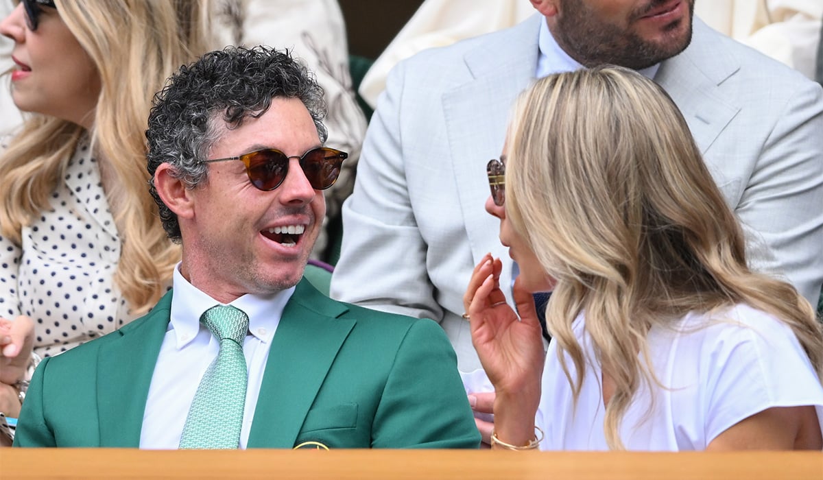 Rory McIlroy and Erica Stoll attend day three of the 2026 Wimbledon Tennis Championships. Pic: WireImage