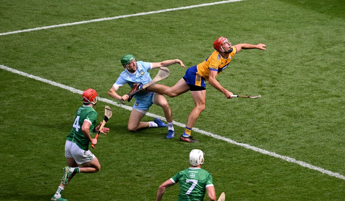 Limerick goalkeeper Nickie Quaid fouls Peter Duggan of Clare. Pic: Daire Brennan/Sportsfile