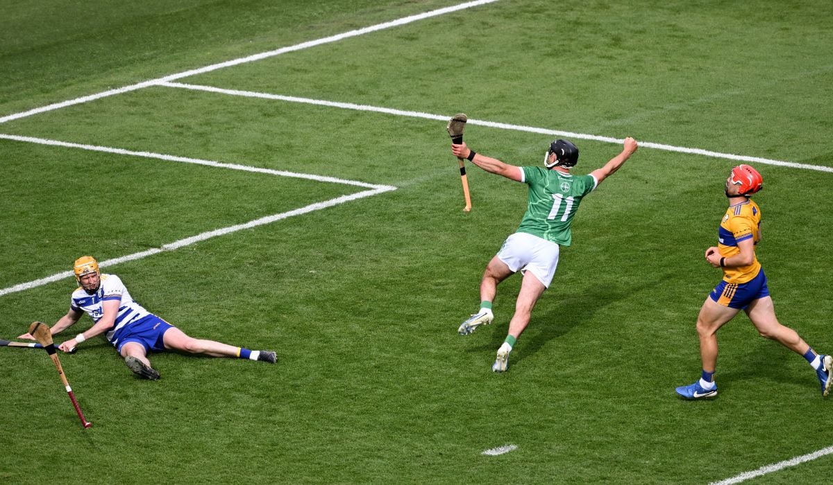 Aidan O'Connor of Limerick celebrates after scoring his side's goal. Pic: Daire Brennan/Sportsfile