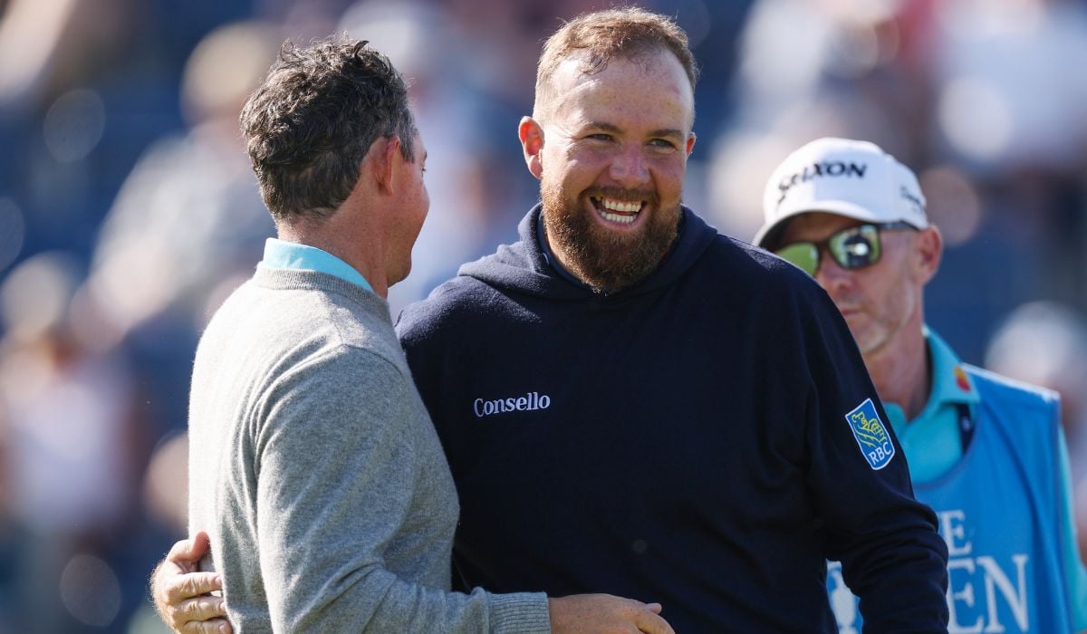 Shane Lowry and Rory McIlroy following a practice round prior to the Open Championship. Pic: Warren Little/Getty Images
