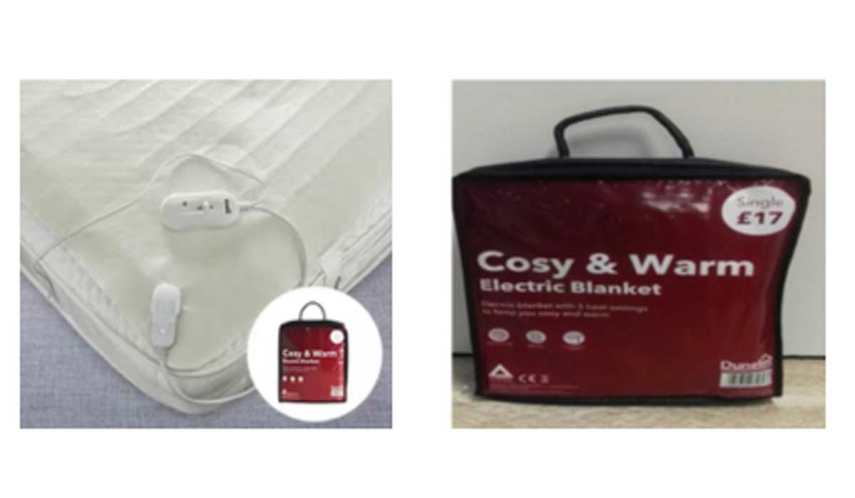 dunelm heated blanket recall