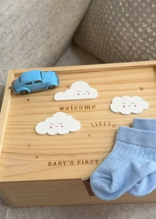 Louise Cooney and Mark Sweeney's gender reveal with their son Jude. Pic: Louise Cooney / Instagram