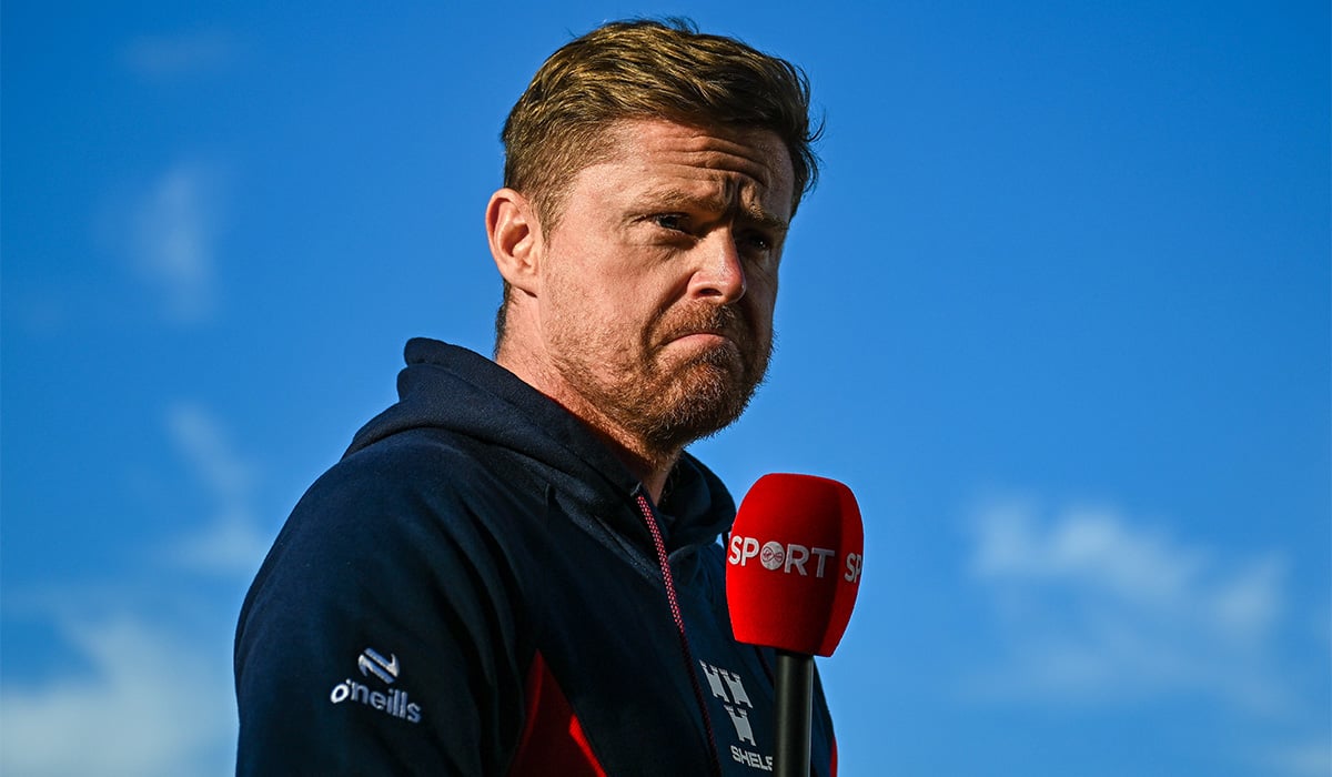 Shelbourne manager Damien Duff is interviewed for Virgin Media Sport before Shelbourne vs Drogheda United. Pic: Tyler Miller/Sportsfile