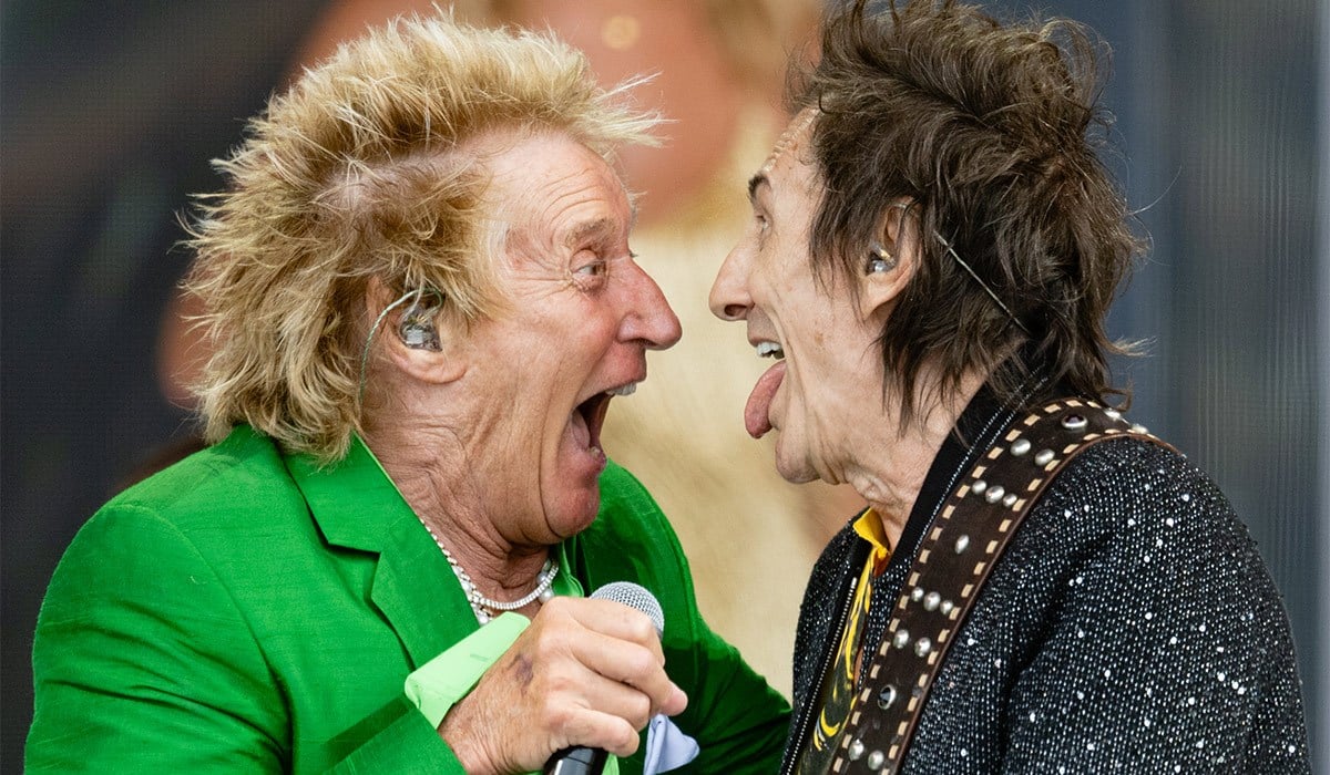 Rod Stewart performs with Ronnie Wood on the Pyramid stage during day five of the Glastonbury Festival 2025 at Worthy Farm, Pilton. Pic: WireImage