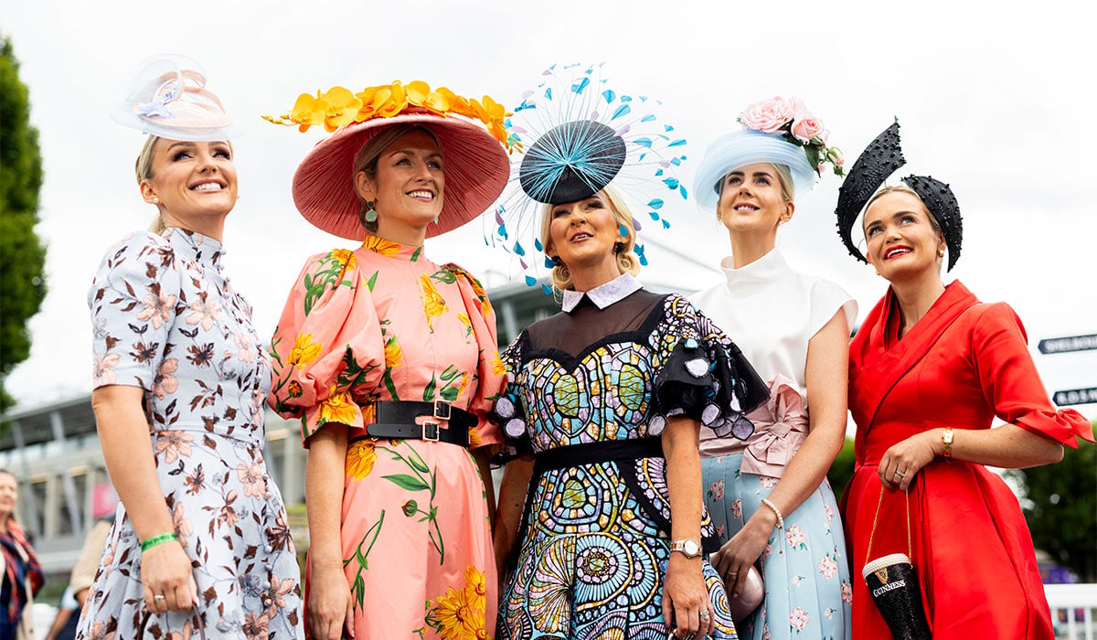 Lisa Walsh (Meath), Ann Marie Dunning (Kildare), Breda Butler (Tipperary),Jennie Ryan (Roscommon) and AÃne Malone (Offaly) dressed to impress for Ladies Day at the Dublin Horse Show, RDS. Pic: Sam Boal/Collins Photos