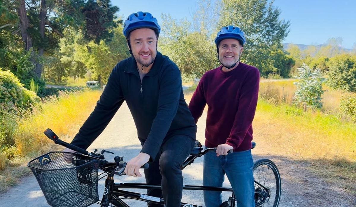 Gary Barlow and Jason Manford in New Zealand. Pic: ITV