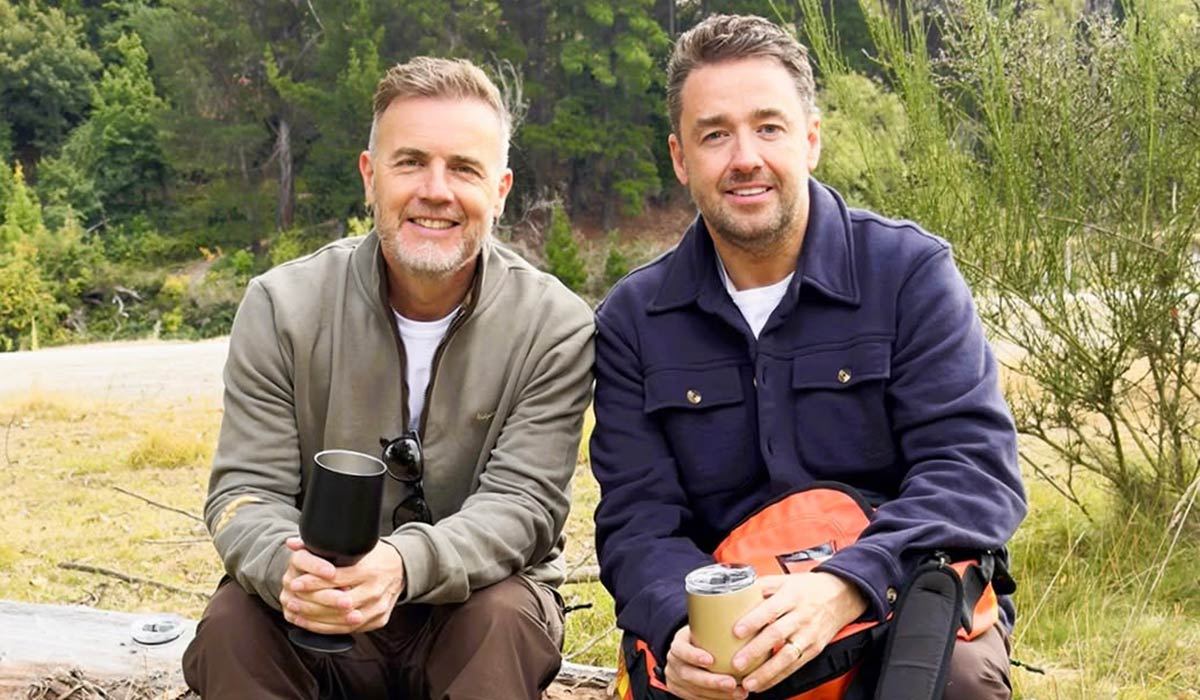 Gary Barlow and Jason Manford in New Zealand. Pic: ITV