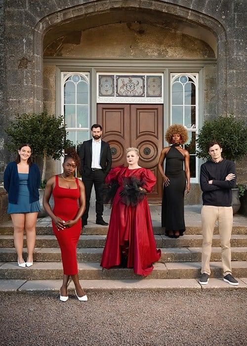 The finalists of Traitors Ireland with host Siobhán McSweeney (L-R) Kelley, Vanessa, Ben, Oyin, and Nick. Pic: RTÉ/Instagram