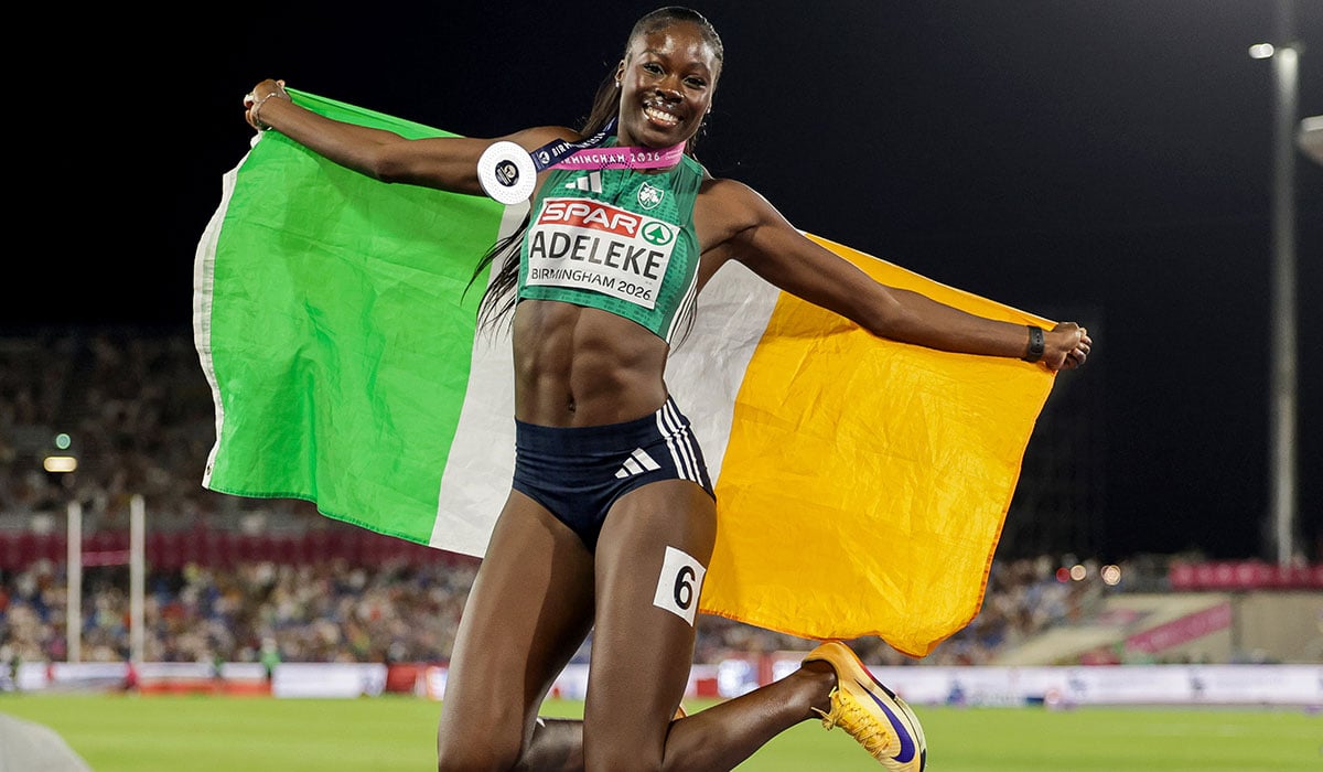 Ireland’s Rhasidat Adeleke celebrates after winning silver. Pic: INPHO/Morgan Treacy