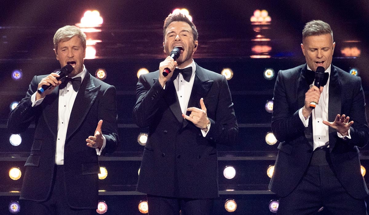 Kian Egan, Shane Filan and Nicky Byrne of Westlife perform during their performance with the Royal Philharmonic Concert Orchestra at Royal Albert Hall. Pic: WireImage