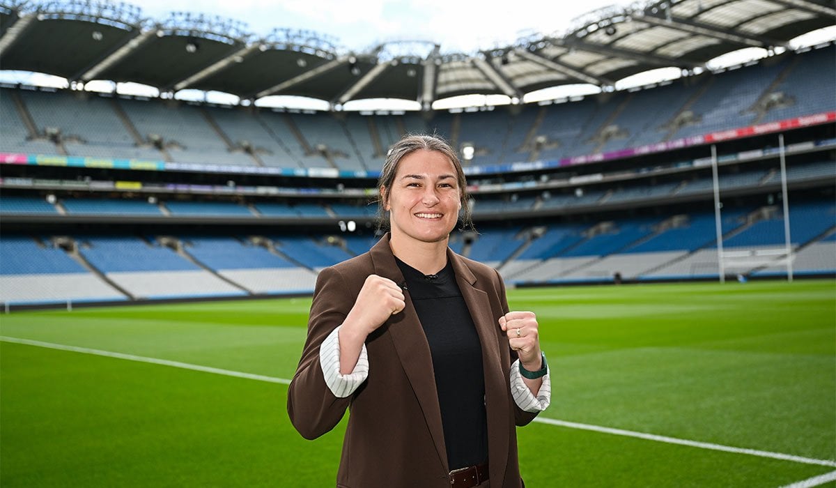 Katie Taylor poses inside Croke Park following a media conference to announce her undisputed super-lightweight title bout against Flora Pili, which will take place at Croke Park in Dublin on 5 September. Pic: Ramsey Cardy/Sportsfile