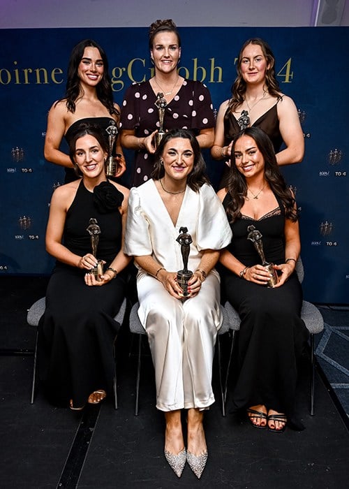 Roscommon players on the 2026 TG4 Intermediate Team of the Championship, Aine Connaughton, Saoirse Wynne, Ella Thompson, Abby Curran, Helena Cummins and Aisling Feely. Pic: Sportsfile