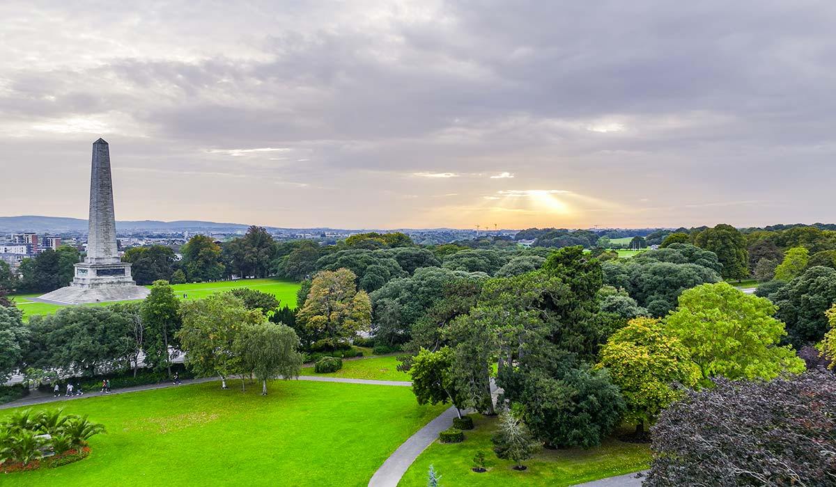The Wellington Monument or sometimes the Wellington Testimonial, is an obelisk located in the Phoenix Park, Dublin, Ireland. The testimonial is situated at the southeast end of the Park, overlooking Kilmainham and the River Liffey. The structure is 62 metres (203 ft) tall, making it the largest obelisk in Europe. The Phoenix Park is a large urban park in Dublin, Ireland, lying 2–4 kilometres (1.2–2.5 mi) west of the city centre, north of the River Liffey. Its 11 kilometres (6.8 mi) perimeter wall encloses 707 hectares (1,750 acres) of recreational space. It includes large areas of grassland and tree-lined avenues, and since the 17th century has been home to a herd of wild fallow deer. The Irish Government is lobbying UNESCO to have the park designated as a World Heritage Site. Pic: Getty Images