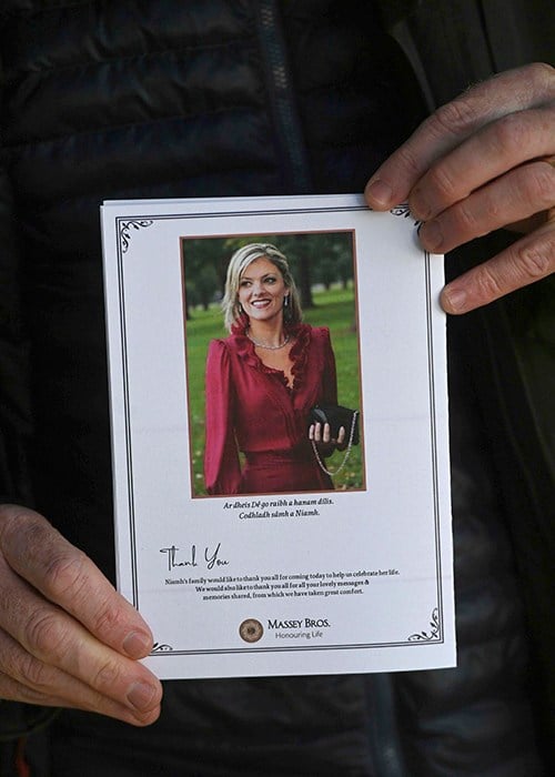 An order of service card for the funeral of Niamh O'Brien at the Church Of St. Therese, Mount Merrion, near Dublin. Picture date: Saturday October 10, 2026. PA Photo. Photo credit should read: Mark Marlow/PA Wire