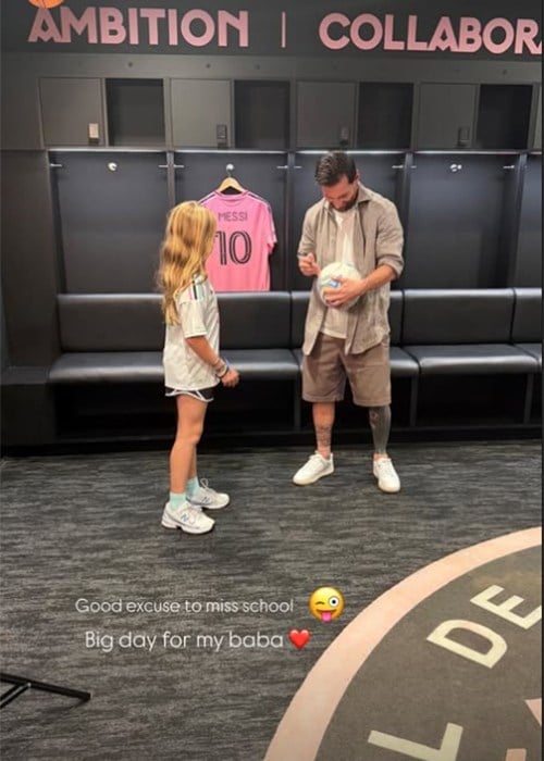 Shane Lowry's daughter with Messi. Pic: Shane Lowry/Instagram