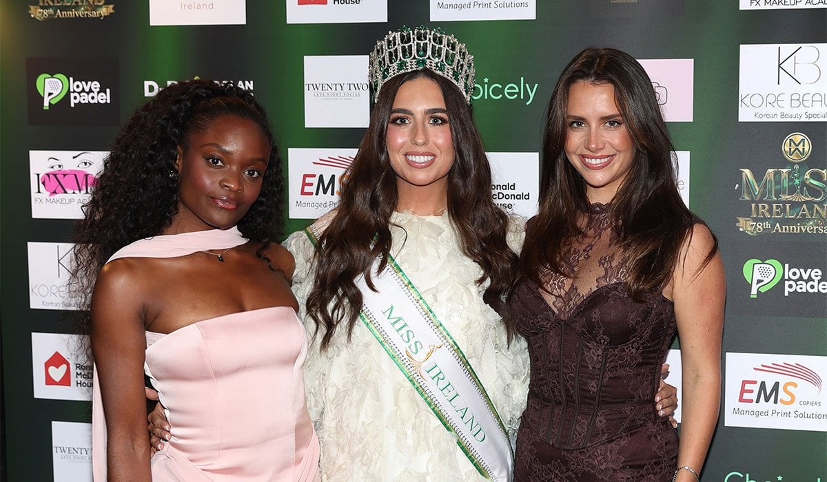 Pamela Uba, Caoimhe Kenny and Jasmine Gerhardt pictured at the Miss Ireland 2026 launch at Twenty Two Dublin. Pic: Brian McEvoy