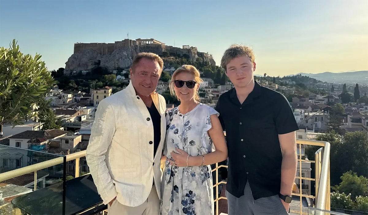Michael Flatley and his wife Niamh with their son. Pic: Michael Flatley / Instagram