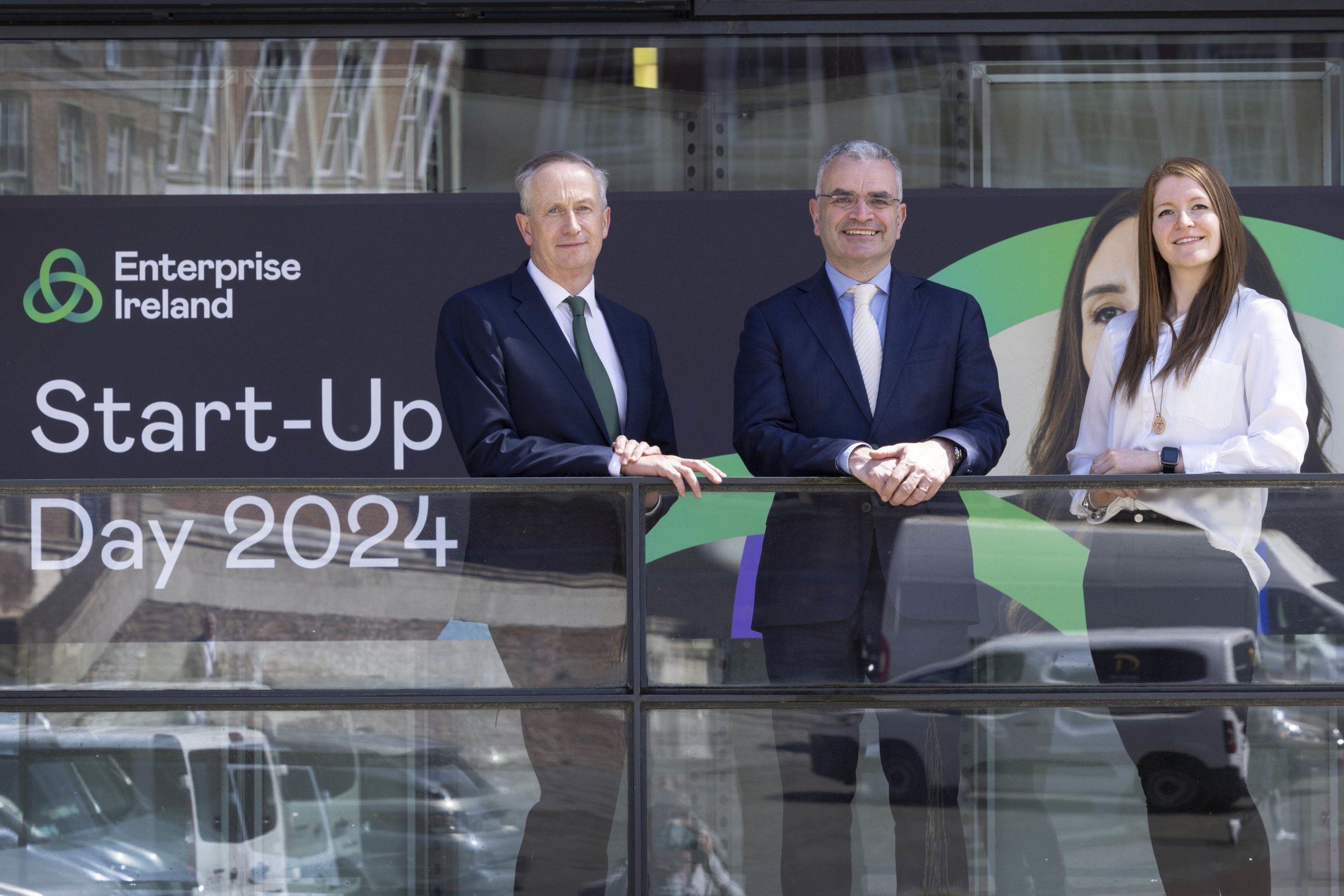 (Pictured l-r) Leo Clancy, CEO, Enterprise Ireland, Minister of State for Trade Promotion, Digital and Company Regulation, Dara Calleary TD and Emma Meehan, Founder of High Potential Start-Up Precision Sports Technology .