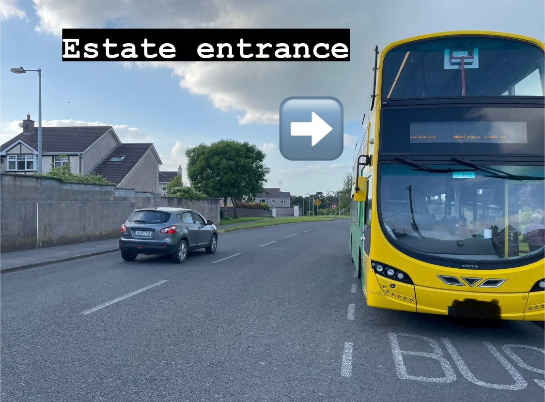 Crobally Heights Tramore, with entrance to estate behind the bus