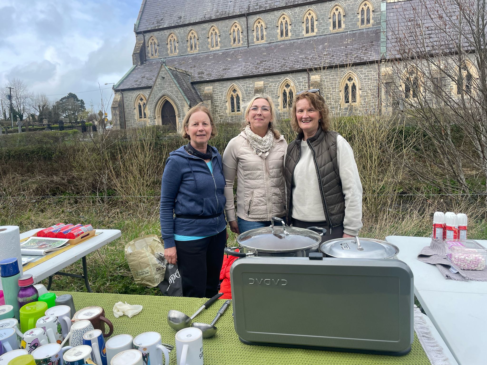 Carol Delaney, Ola Coughlan and Katherine Power on hot chocolate duties at the launch of the Biodiversity plan at Clonea Power