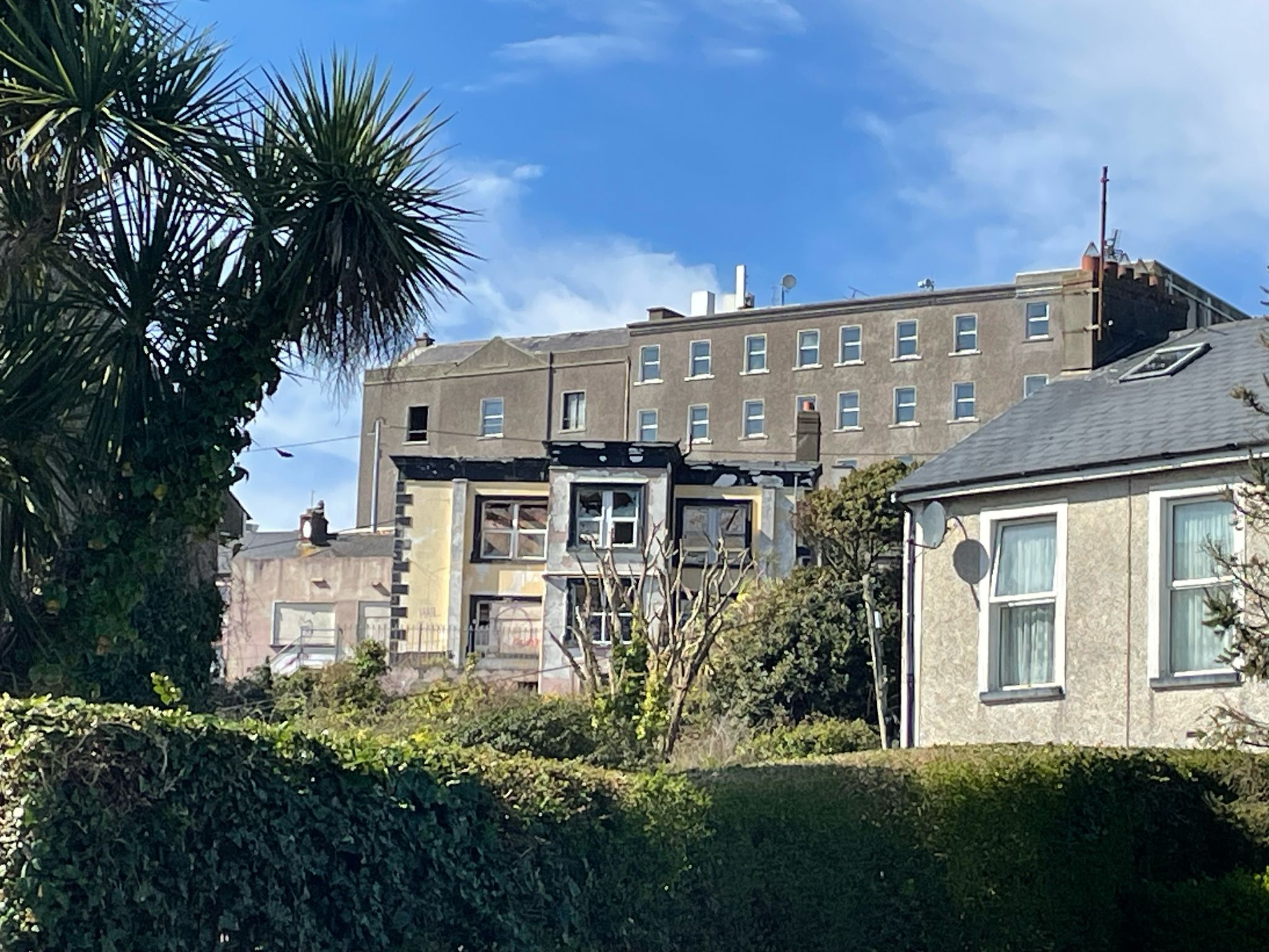 The former Tramore Hotel (front) and Grand Hotel (back) that lie idle in Tramore. Co. Waterford.