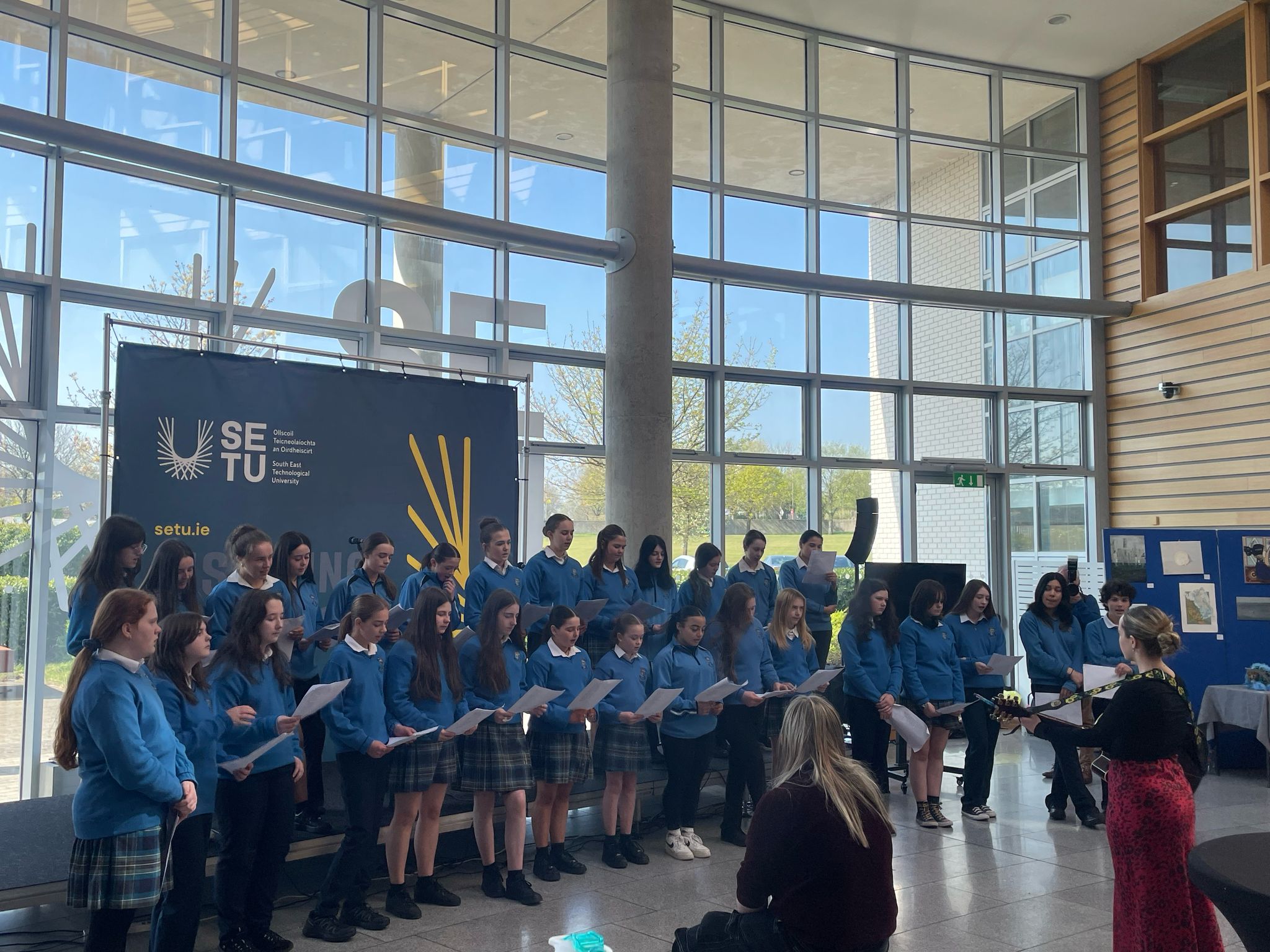 Students from Mercy Secondary School in Waterford performing at SETU this morning.